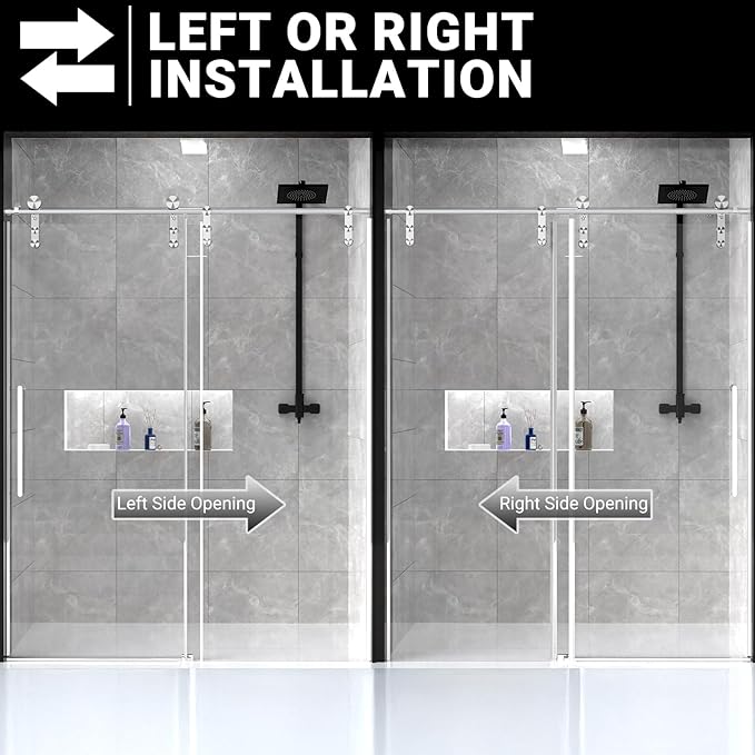 Chabatree Shower Door 60" W x 76" H Frameless Sliding Shower Door,Frameless Shower Door with Sealing Strip and Waterproof Handle,5/16"(8mm) Clear Tempered Glass,Stainless Steel Hardware,Silvery