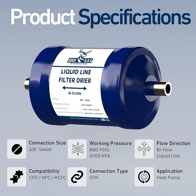 2 Pack Buck Bi-Flow Refrigerant Liquid Line Filter Drier 3/8" ODF Sweat BFK-083S - Image 2