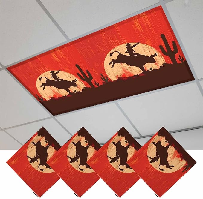 Fluorescent Light Covers for Drop Ceiling Western Cowboys Horse Riding on Red by Unknown