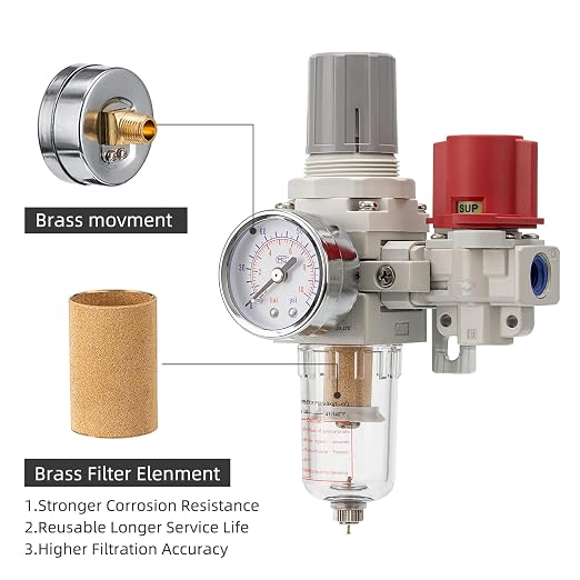 Pneumatic Air Compressor Filter Regulator Combo 1/4" NPT 0-150 PSI, Pressure - Image 4