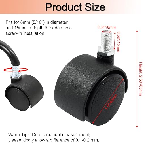 4pcs 1.5 Inch Swivel Caster Wheels, Heavy Duty Swivel Stem Casters Wheel - Image 2