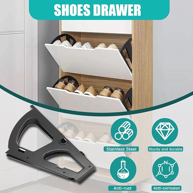 Litoexpe 1 Layers Black Shoes Drawer Cabinet Hinges, Stainless Steel Shoe - Image 3