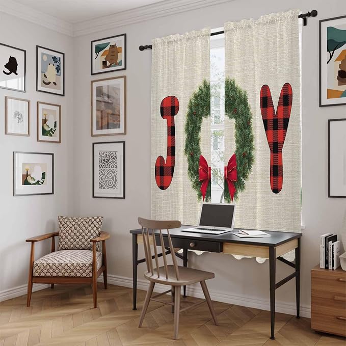 Red Green Christmas Window Curtains 72 Inch Long 2 Panel Set, Rod Pocket Long - Image 6