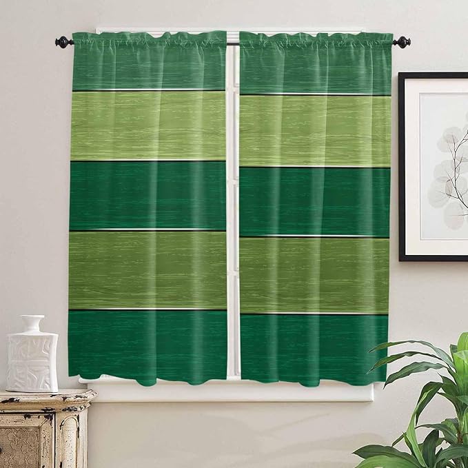 Farm Retro Green Wood Grain Window Valance Curtains, Rustic Wooden Plank - Image 7