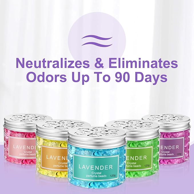 10 Pack Odor Eliminator Gel Beads, Pet Scents Gel Deodorizing Air Fresheners Beads Care for Home 4 oz Odor Eliminates in Bathrooms Cars Boats (Lemon, Sea, Rose, Jasmine, Lavender)
