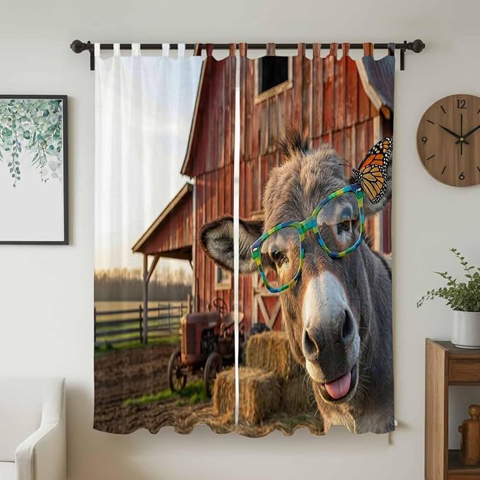 Farm Donkeys Living Room Curtains 84 Inch Length, Window Curtains Tab Top - Image 2