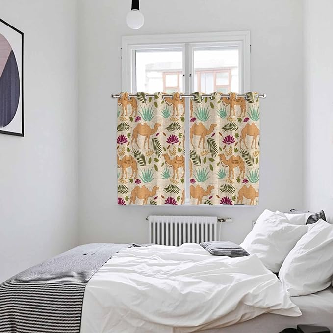 2 Panel Kitchen Cafe Curtains, Desert Camels Sunlight Filtering Nature Air - Image 4