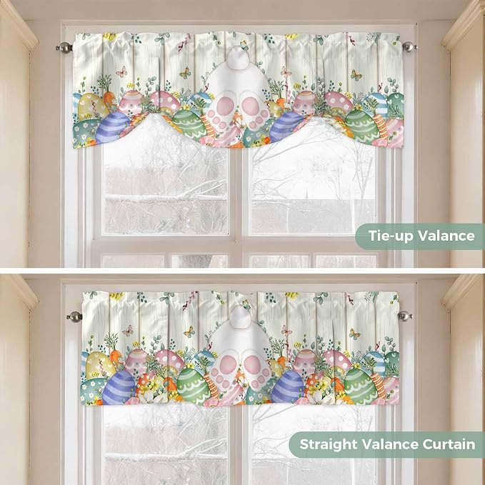 Easter Tie Up Valance Curtains for Windows, Kitchen Curtains Window Shades - Image 5