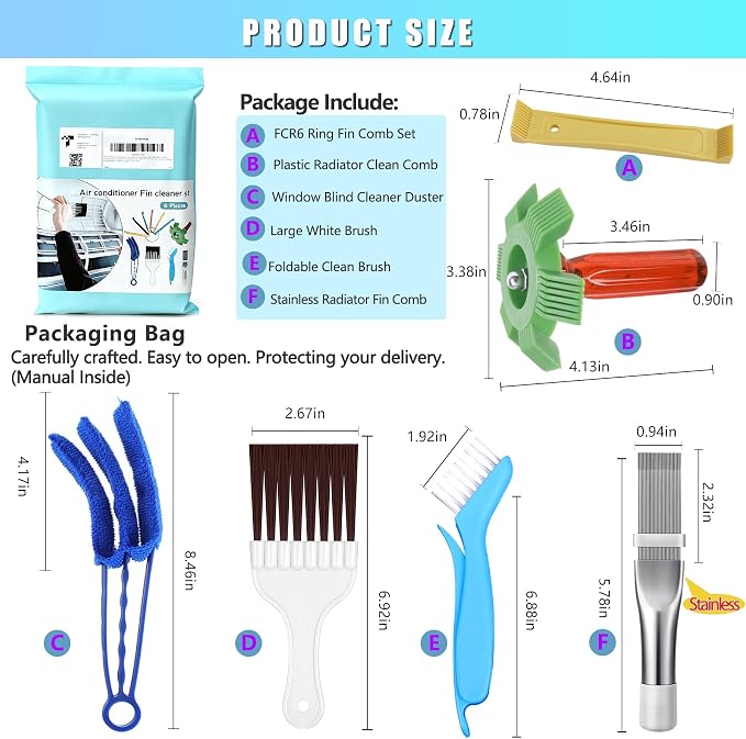 6 Pcs Air Conditioner Fin Comb Cleaner Set, Ac Fin Comb Straightener Tool - Image 9
