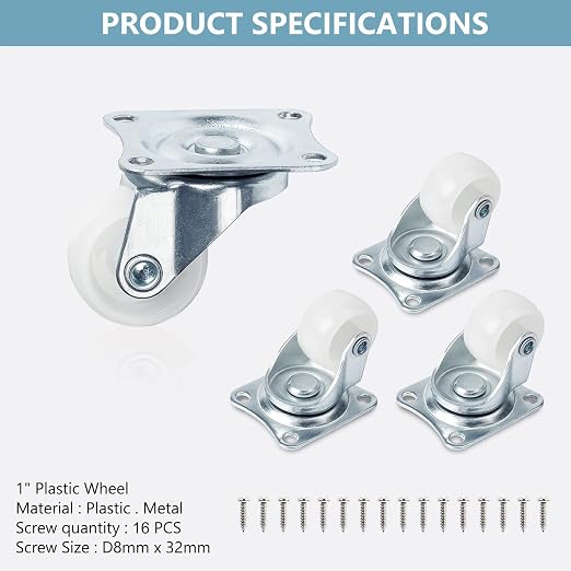 1" Low Profile Caster Wheels Set of 4, No Noise Casters - Image 8