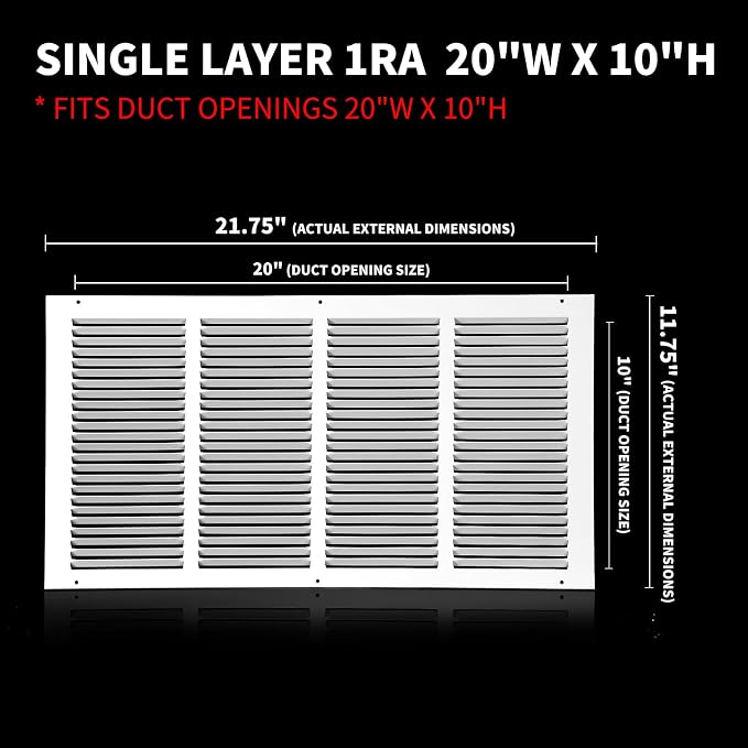 20x10 Return Air Grille, Air Return Vent Cover, Flat Vent Cover, Rejillas De - Image 3