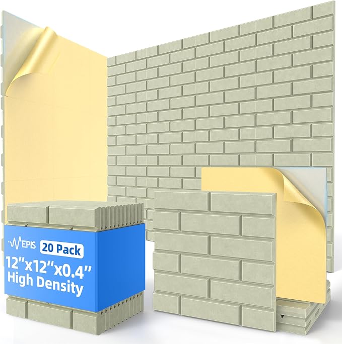 20 Pack Acoustic Panels with Self Adhesive, Soundproof Wall Panels, Brick Sound by NEPIS