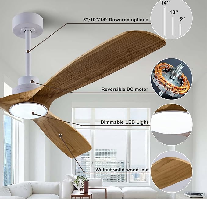 QUTWOB 60" Wood Ceiling Fan - Image 4
