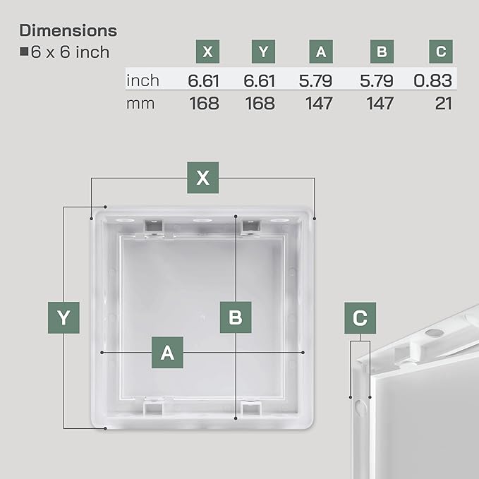 Vent Systems White ABS Plastic Access Panel 6 x 6 Inch (Opening) - Access Door for Drywall, Wall, Ceiling - Electrical, Plumbing Service Wall Hole Cover - Inspection Door - 6.6 x 6.6 Inch (Outer)