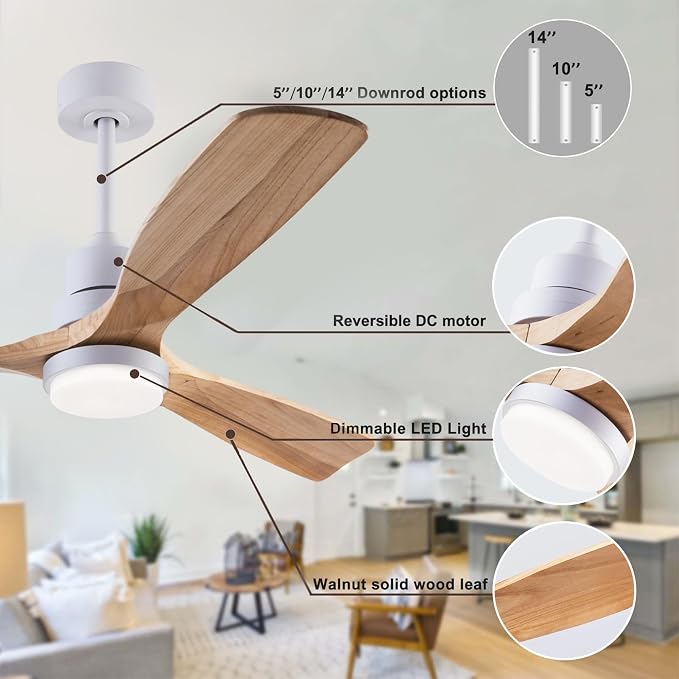 QUTWOB 48" Wood Ceiling Fan - Image 5
