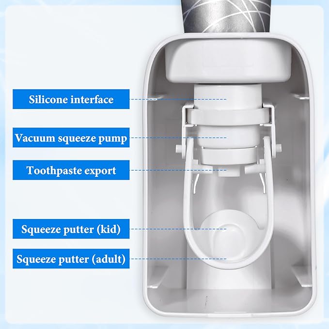 Toothpaste Dispenser Automatic Toothpaste Squeezer Wall Mount Toothpastes Holder Accessories Bathroom Squeezer with Super Sticky Suction Pad for Family Shower for Kids and Adults