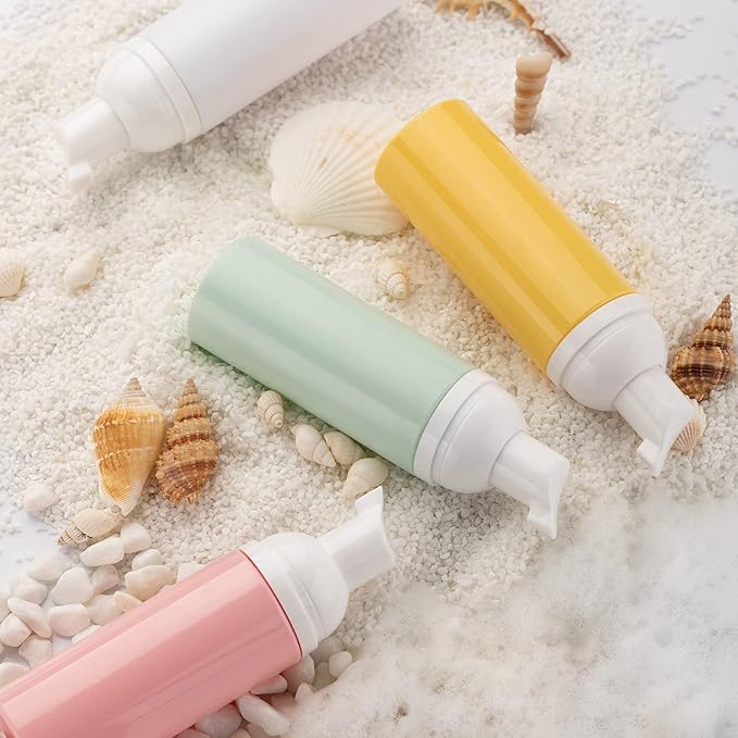 Tekson 3 PCS Soap Foam Bottle (2 oz), Empty Travel Foaming Lash Shampoo for Cleanser, Dispenser (Yellow&Green&Pink Pump)