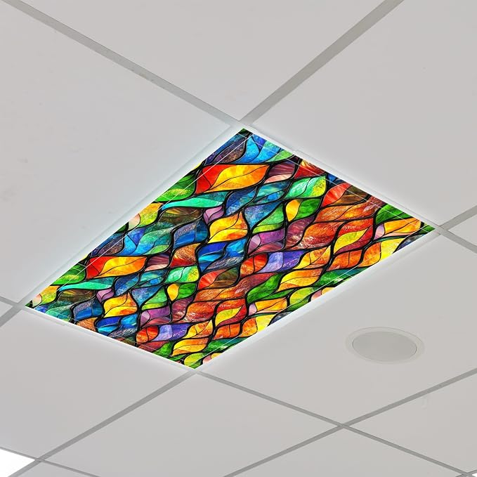 Glooglitter 4 Pcs Stained Glass Fluorescent Light Covers 4 x 2 ft Magnetic - Image 3