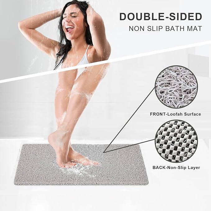 Nonslip Bathtub Mat, Anti Slip Bath Mat 0.6" Extra Thick, Quick Dry Bath Tub Anti Slip Shower Mat, Loofah Non-Slip Bath Mat for Tub Bathroom Pool Kitchen Entryway Home Hotel(Light Gray 24x24)