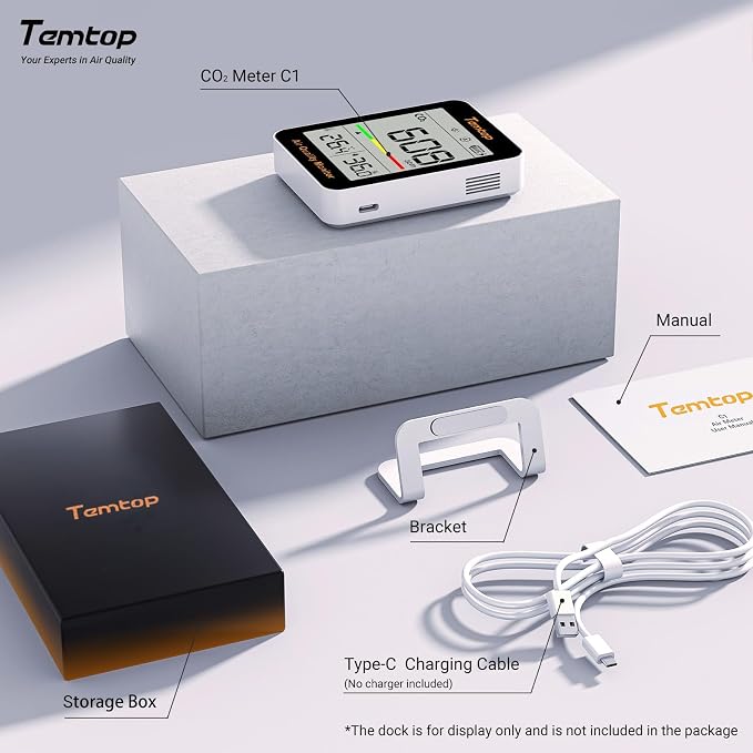 Temtop CO2 Monitor Indoor air Quality Monitor Portable CO2 Meter, Temperature - Image 8