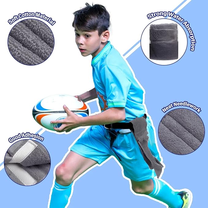 Shimeyao 2 Pcs Cotton Sports Football Towel with Closure Pitching Football Sweat Towel for Sports Gym Men Women Accessories(Gray,Classic)