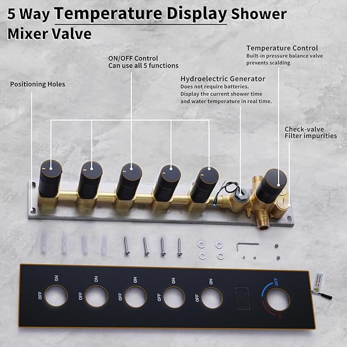 12"+8"+8" Triple Shower Heads Shower System Oil Rubbed Bronze Body Jets Shower Set with Handheld Sprayer and Temperature Display Valve,Full Body Shower System