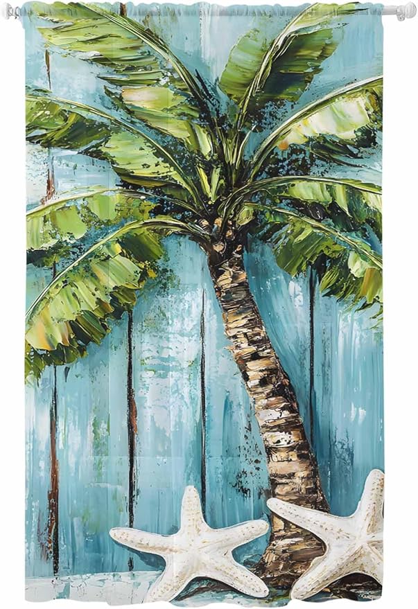 Sheer Curtains 96 Inches Long, Coastal Beach Starfish Semi Sheer Curtains Light by Unknown