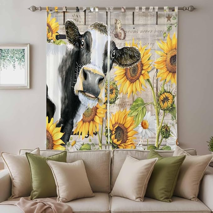 Yellow Sunflowers Living Room Curtains 84 Inch Length, Window Curtains Tab Top - Image 3
