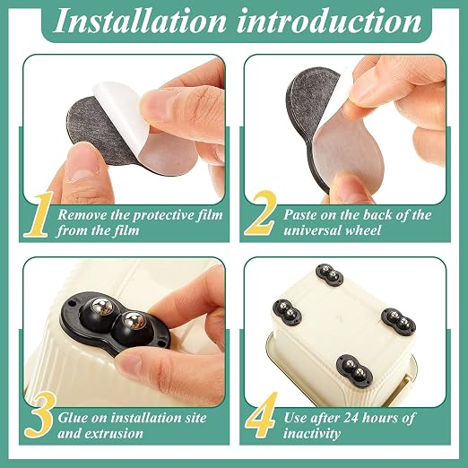 Leumoi 8 Pcs Self Adhesive Appliance Wheels, 360° Swivel Mini Casters - Image 4