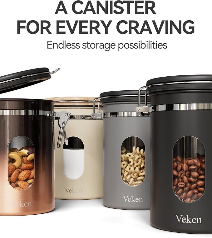Veken Coffee Canister with Window, Airtight Stainless Steel Kitchen Food - Image 6
