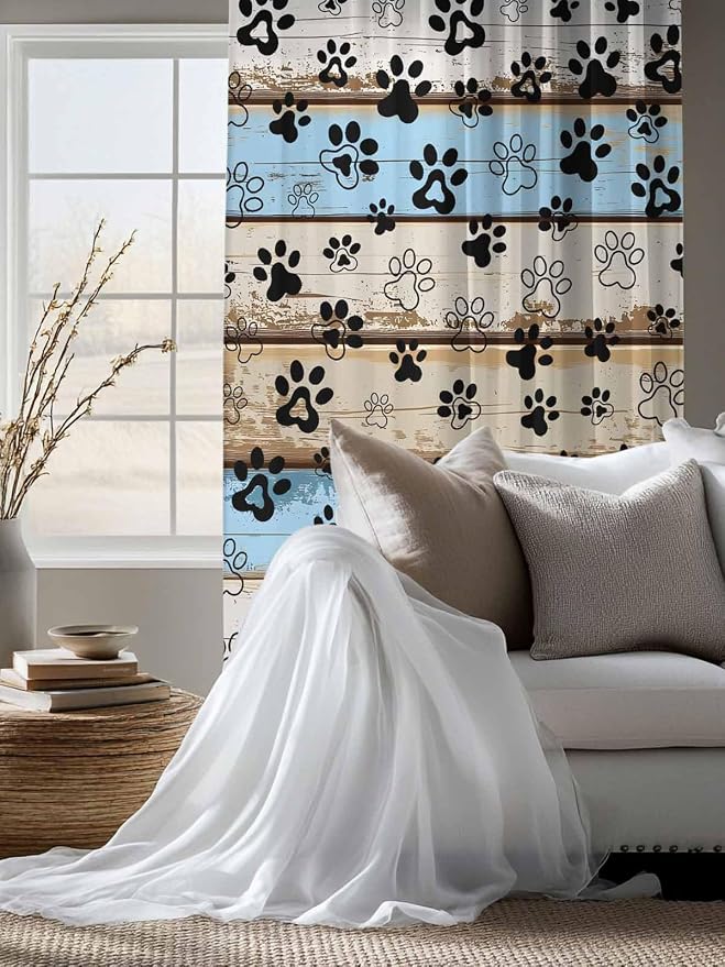 Sheer Curtains 63 Inch Length, Vintage Farmhouse Rustic Wooden Grain Privacy - Image 4