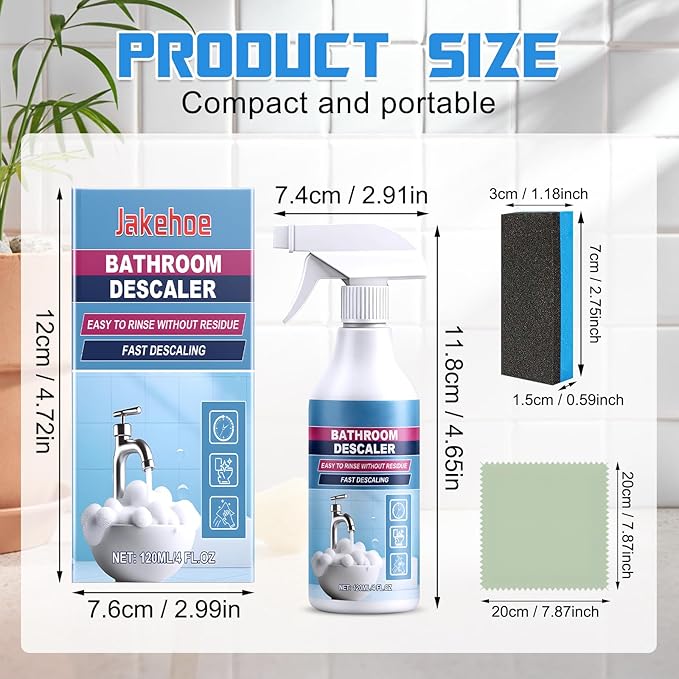 Bathroom Descaler Foam Cleaner, New Bathroom Descaler, Stubborn Stains Cleaner, All Purpose Bathroom Cleaner Spray for Home Kitchen, 4Floz/120ml (2 PCS)