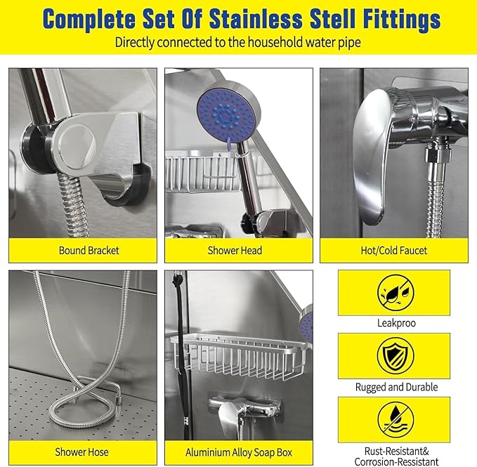 50 Inch Stainless Steel Dog Washing Station, Professional Grooming Tub with Stairs for Large Dogs, Home Bathtub for Pets with Hot & Cold Faucet