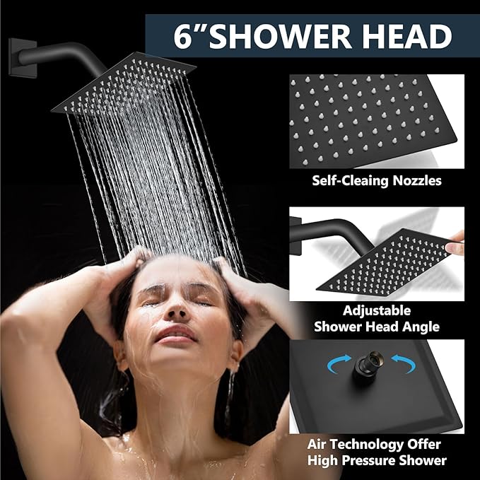 Aolemi Shower Faucet Set Ceiling Mount Shower System Rough-in Valve and Shower Trim Kit 12 and 6 Inch Dual Shower Head 2 in 1 Handheld Spray Push Button Diverter Matte Black