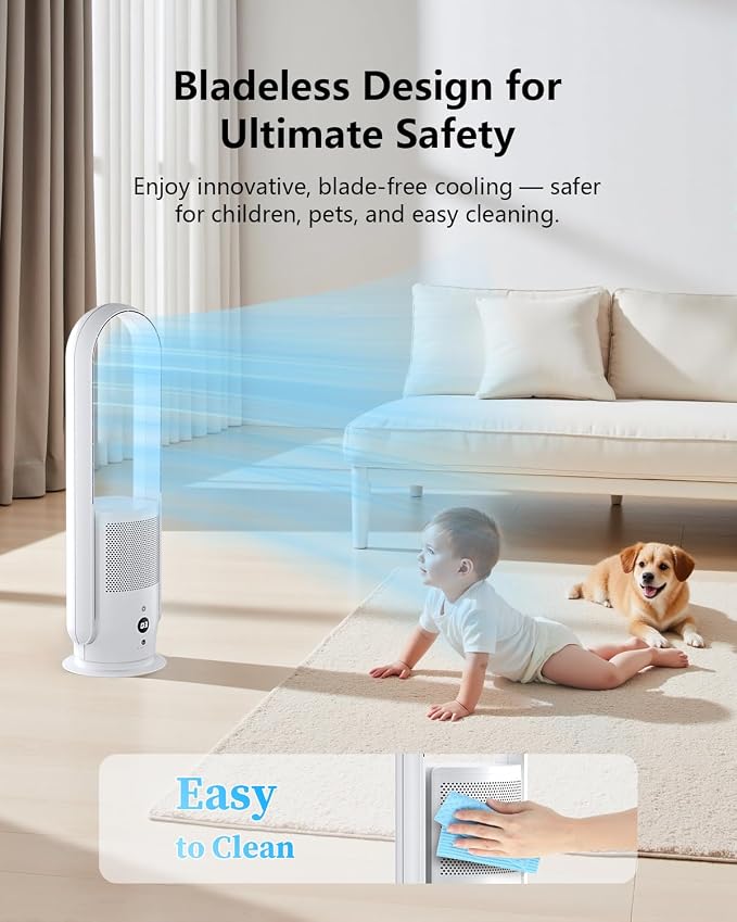 U ULTTY Bladeless Fan with Air Purifier, Quiet Tower Fan with Remote, 9 Speeds - Image 6
