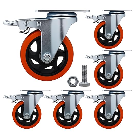6 Pcs 4 Inch Heavy Duty Casters, by Htudcoue