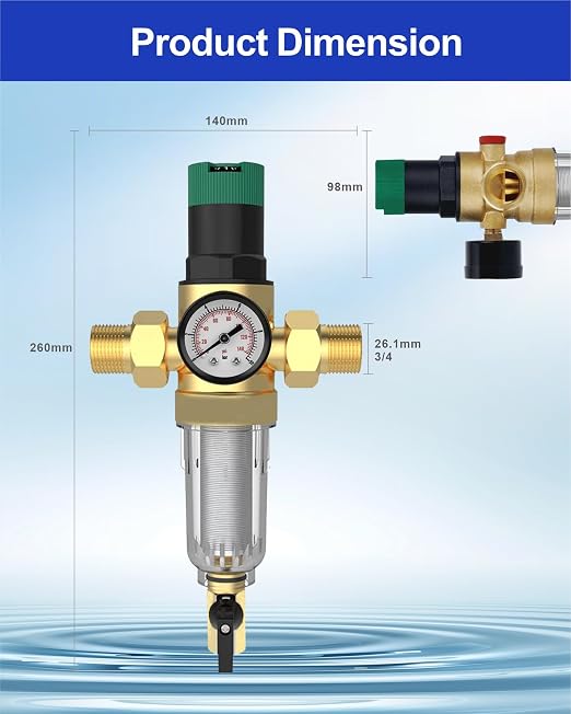Spin Down Sediment Filter with Water Pressure Regulator, 2 in 1 Whole House - Image 5