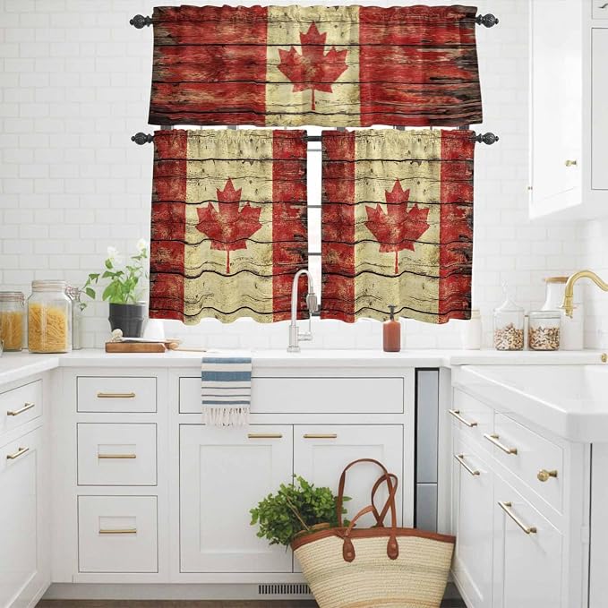 Kitchen Curtains Tiers and Valance Set of 3, Canada Light Filtering Window - Image 3