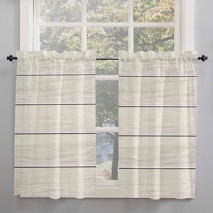 Vintage Country Wooden Board Window Valance Curtains, Gradient Wood Grain Line - Image 2