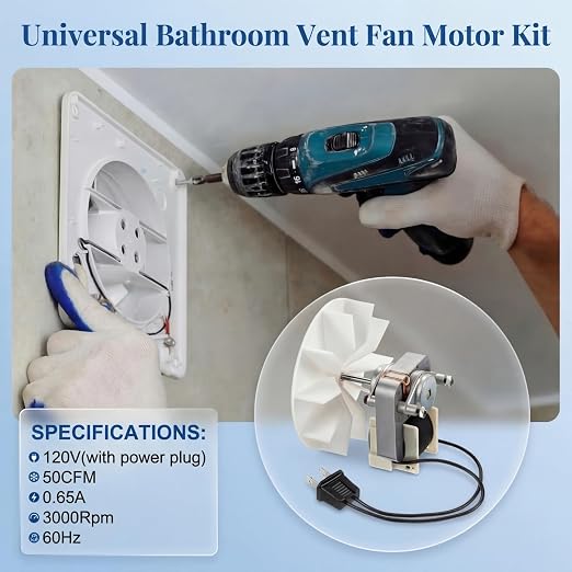 Universal Bathroom Vent Exhaust Fan Motor, 50CFM 120V Replacement Electric - Image 2