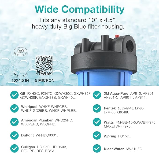 SimPure 5 Micron 10" x 4.5" Sediment and Carbon Whole House Water Filters - Image 6