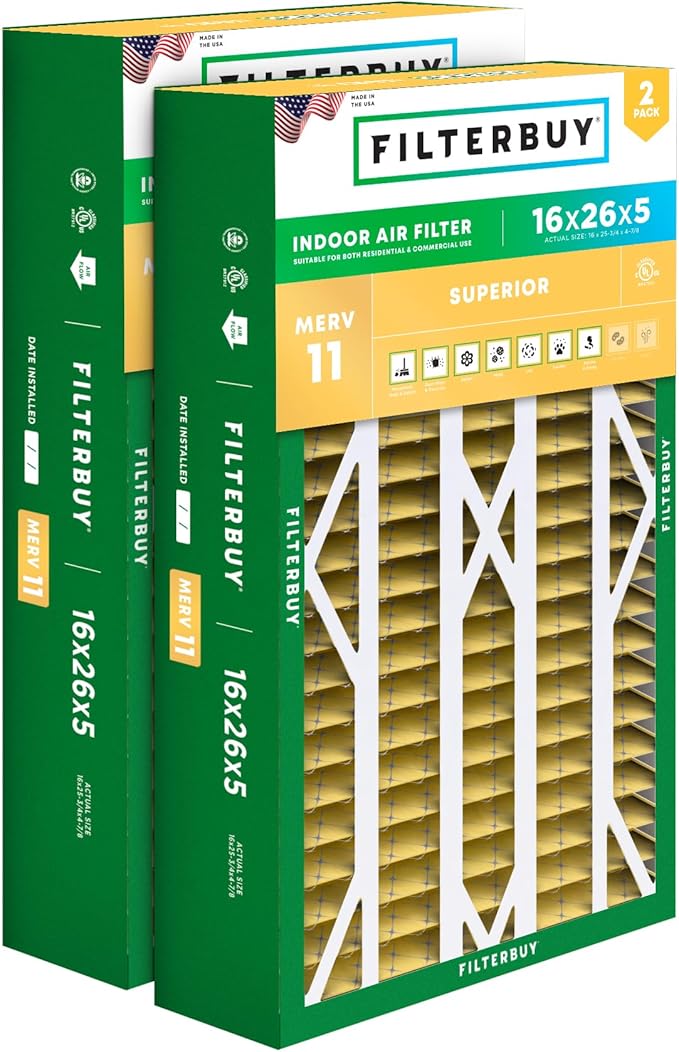 Filterbuy 16x26x5 Air Filter MERV 11 Superior Pet & Allergy Defense, Pleated by Filterbuy