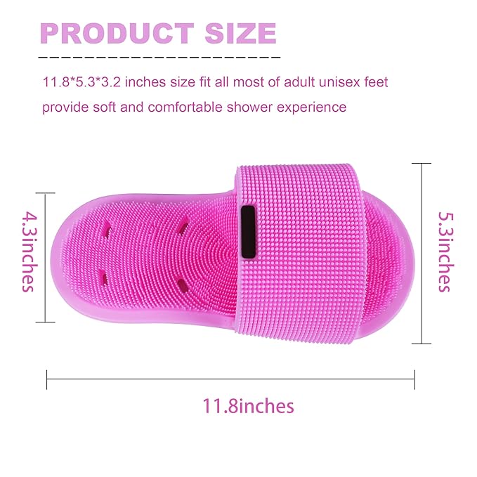 Shower Foot Scrubber with Non-Slip Suction Cups, Silicone Bristle Shower Foot Cleaning Brush Slipper for Spa Massager Exfoliating Dead Skin Remover (1 PCS) (Pink)