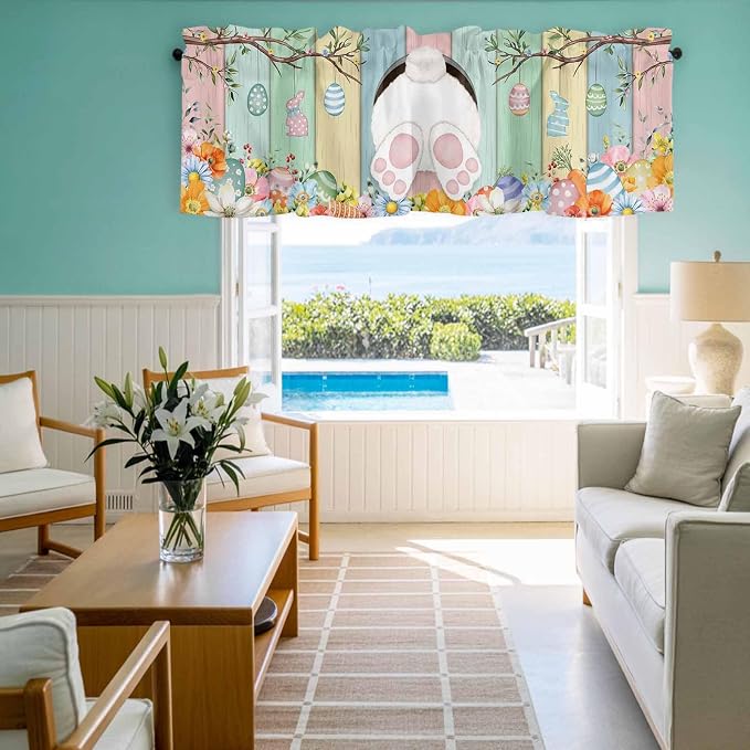 Easter Curtain Valances for Windows, Kitchen Valance Window Treatment, Spring - Image 8