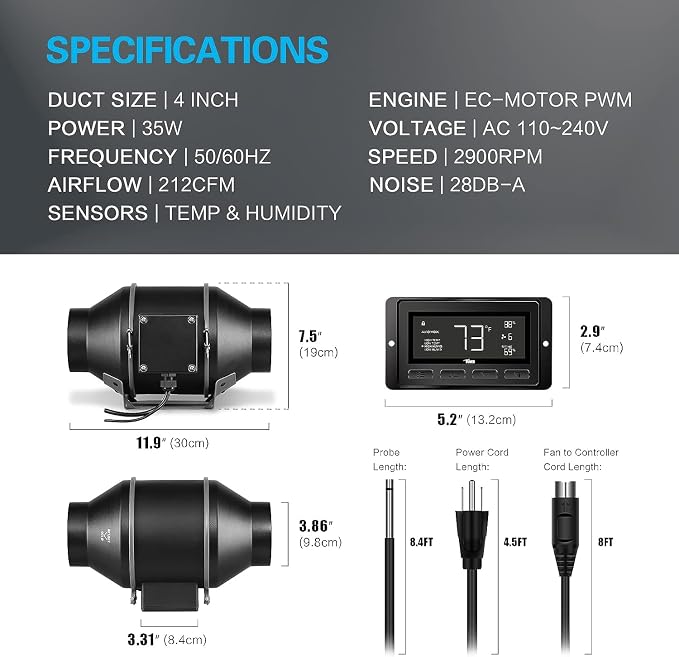 iPower 4" Smart Inline Duct Fan - Image 2