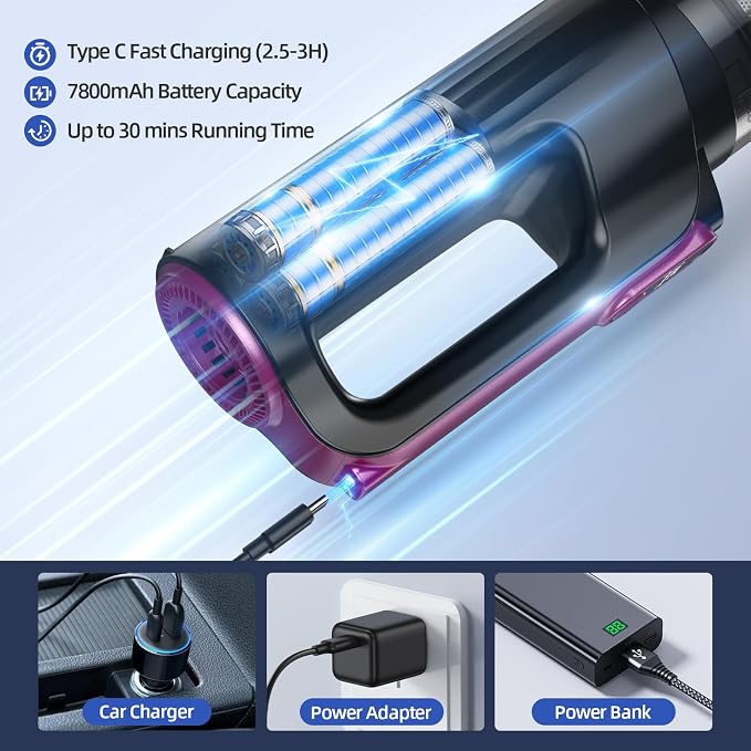 Cordless Handheld Vacuum Cleaner, 18000Pa 2 in 1 Car Vacuum Cleaner&Air Duster - Image 8