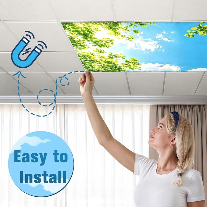 Fluorescent Light Covers for Ceiling Lights, 4 Pack 4 x 2 ft Magnetic Sky Cloud - Image 5
