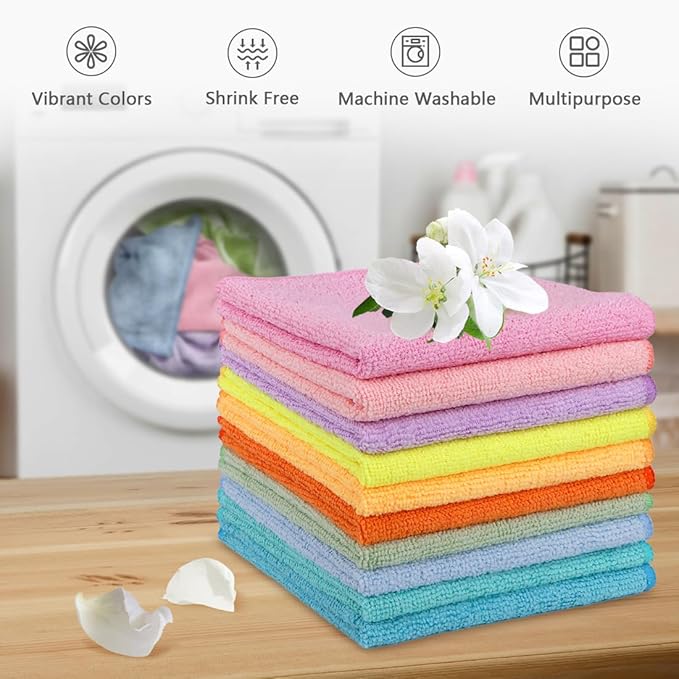 Orighty Washcloths Towels Set 20 Pack, Highly Absorbent and Soft Feel Microfiber Face Cloths, Multi-Purpose Wash Cloths & Hand Towels for Bathroom, Hotel, Spa, and Gym, 11.5x11.5 Inch, Multicolor