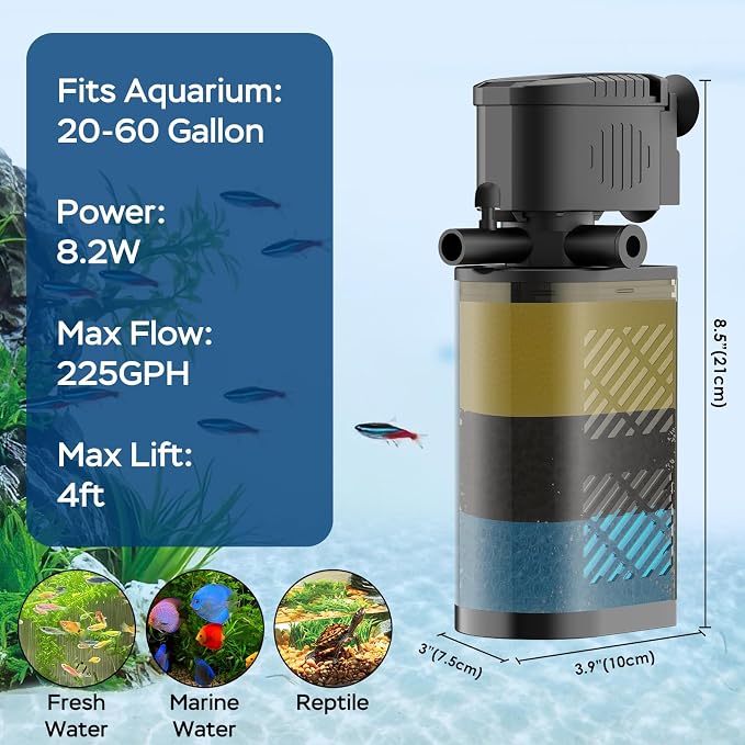 Aquarium Filter for 20-60 Gallon Tanks, Internal Fish Tank Filter, Powerful - Image 7