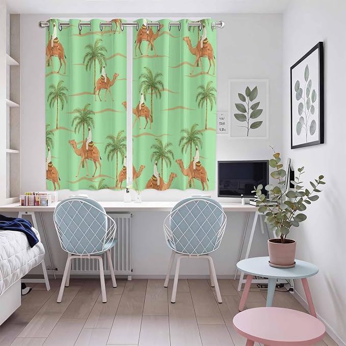 2 Panel Kitchen Cafe Curtains, Desert Camels Sunlight Filtering Nature Air - Image 5